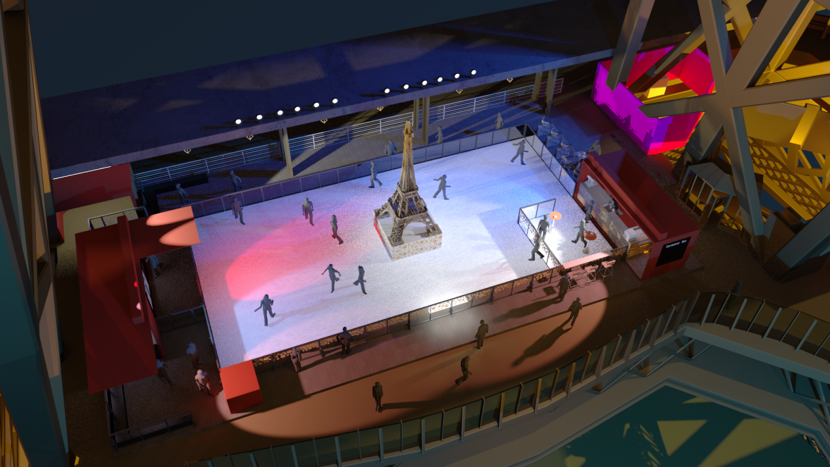 Aerial view on the Eiffel Tower Ice skating rink  